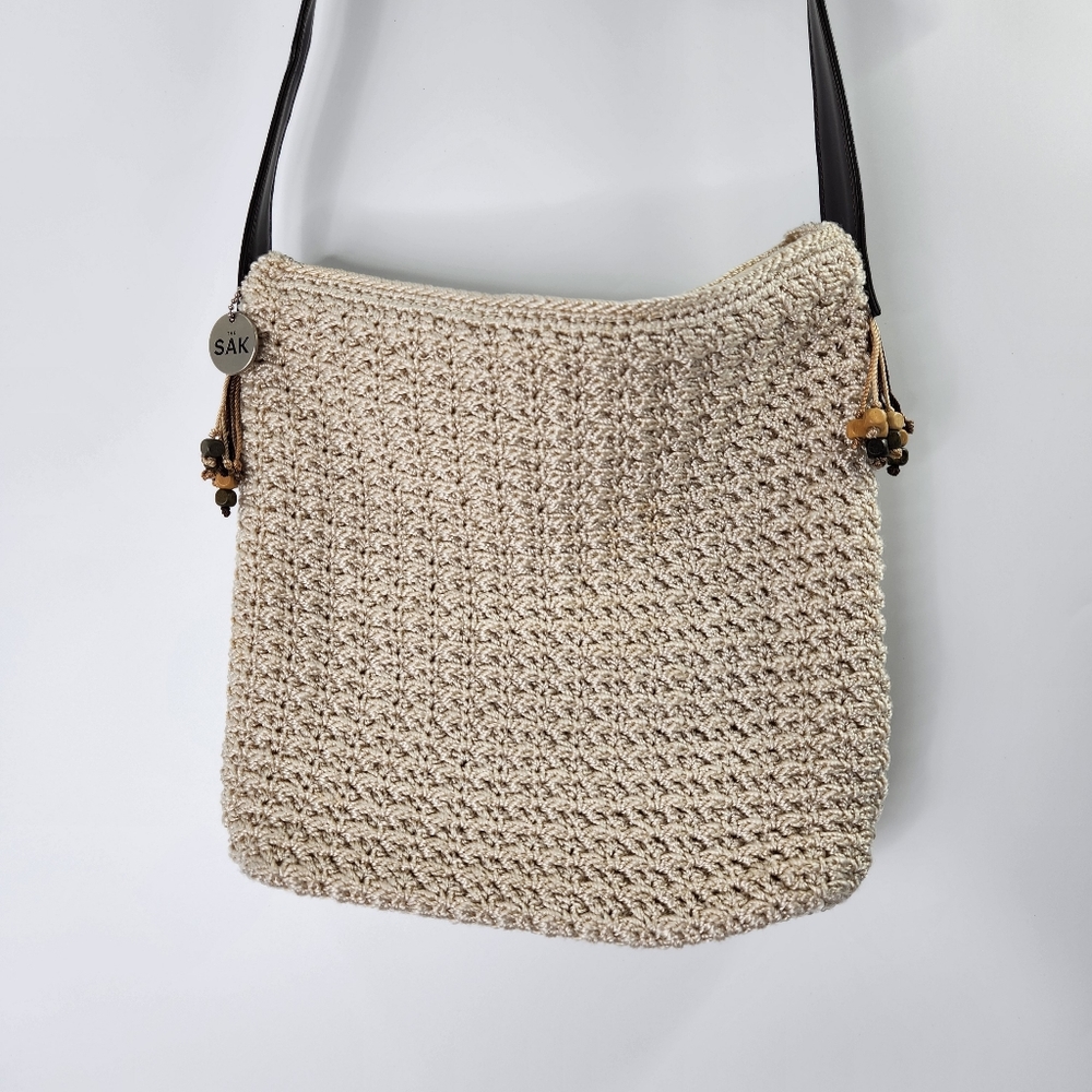 The Sak Crocheted Crossbody Shoulder Bag Cream Beaded Boho - Picture 2 of 9